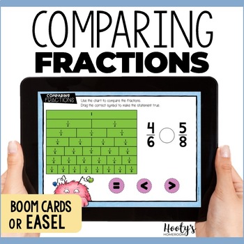 Preview of Comparing Fractions Using Models Boom Cards or Easel