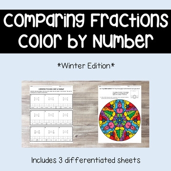 Preview of Comparing Fractions Winter Color by Number Coloring sheet *Differentiated*