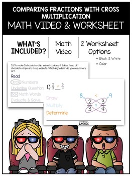 Preview of 4.NF.2: Comparing Fractions With Cross Multiplication Math Video and Worksheet