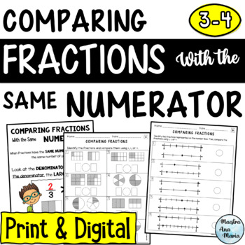 Preview of Comparing Fractions With the Same Numerator - Fractions With Like Numerators
