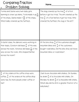 comparing fractions word problems by erins classroom