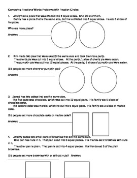 Preview of Comparing Fractions Words Problems with Fraction Circles