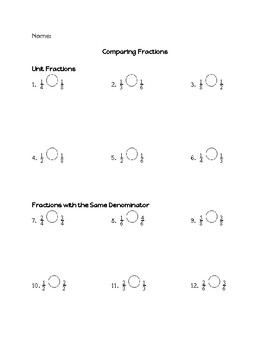 Preview of Comparing Fractions Worksheet