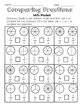 Comparing Fractions Worksheets by Kayla Wamsley | TPT