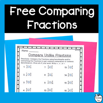 Preview of Comparing Fractions Worksheets - Free 4th Grade Math