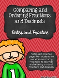 Comparing and Ordering Fractions and Decimals Notes and Practice