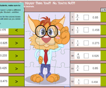 Preview of Comparing Fractions and Decimals - Smart Cat Puzzle Reveal