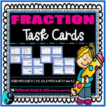 Preview of DISTANCE LEARNING Fraction Task Cards - 3rd and 4th Grade