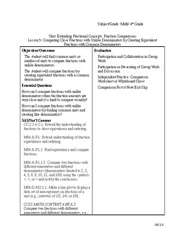 Preview of Comparing  Fractions by Creating Equivalent Fractions Lesson Plan