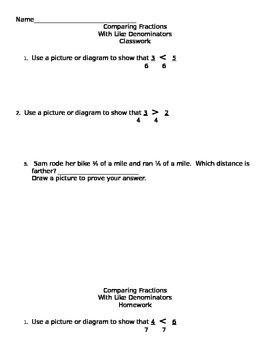 Preview of Comparing Fractions with Like Denominators and Numerators