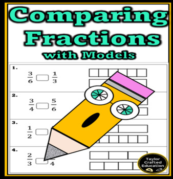 Preview of Comparing Fractions with Models Printable Worksheet and Easel Quiz