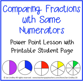 Preview of Comparing Fractions with Same Numerator PPT Lesson with Printable Student Page