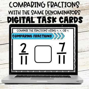 Preview of Comparing Fractions with Same or Like Denominators  Practice Digital Task Cards