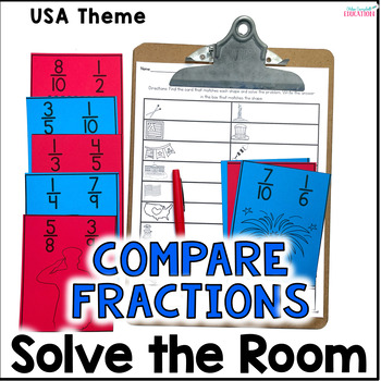Preview of Comparing Fractions with Unlike Denominators Solve the Room - USA Math
