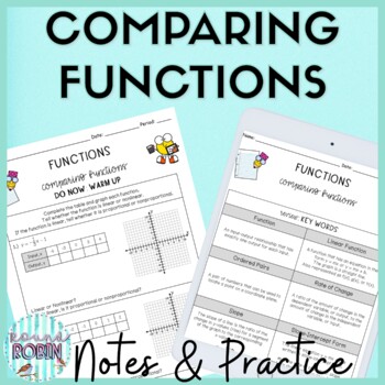 Preview of Comparing Functions Guided Notes Practice Homework 8th Grade Math Worksheets