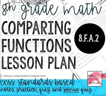 Preview of Comparing Functions Lesson Plan 8.F.A.2 Go Math