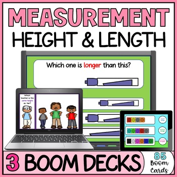 Preview of Comparing Height & Length Boom Cards - Measurement Activities - Kindergarten