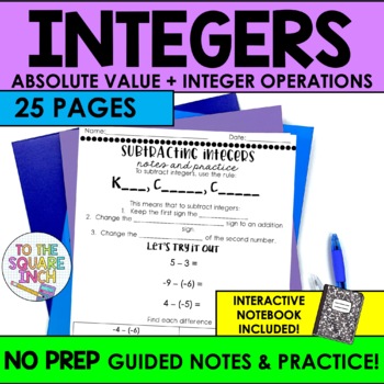 Preview of Comparing Integers, Absolute Value & Operations with Integers Notes & Activities