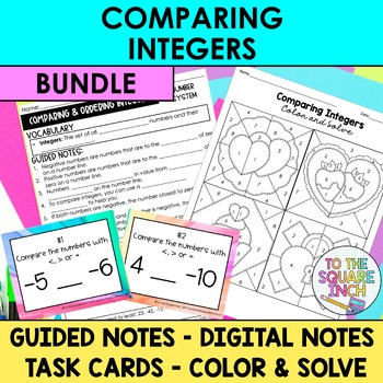 Preview of Comparing Integers Notes & Activities | Digital Notes | Task Cards & More