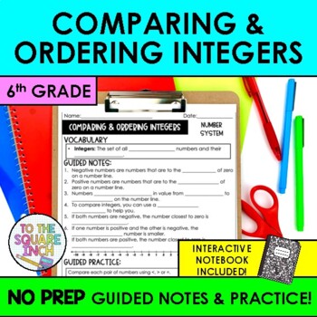 Preview of Comparing Integers Notes & Practice | Comparing & Ordering Integers Guided Notes