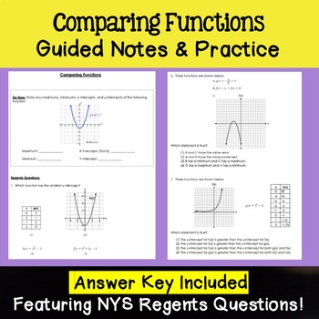 Preview of Comparing Key Features of Functions - Notes & Practice - Algebra 1 Regents