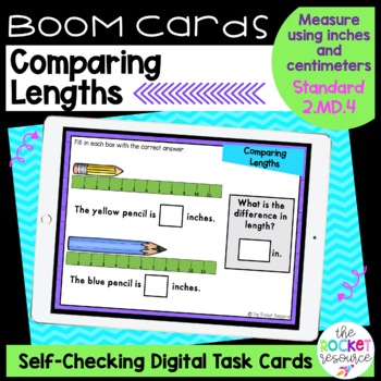 Preview of Comparing Lengths Measurement BOOM™ Cards | 2.MD.4