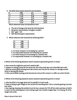 linear versus exponential common core algebra 1 homework answers