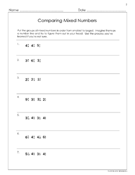 Comparing Mixed Numbers - 3 worksheets with key - Grade 4 - CCSS