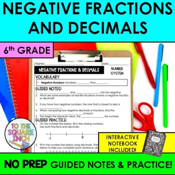 Preview of Negative Fractions and Decimals Notes & Practice | + Interactive Notebook Format