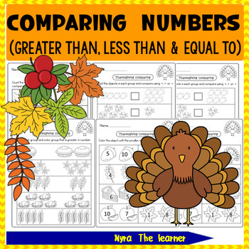 Preview of Comparing Number 1-10 | Pictures and Written numerals | Thanksgiving Theme