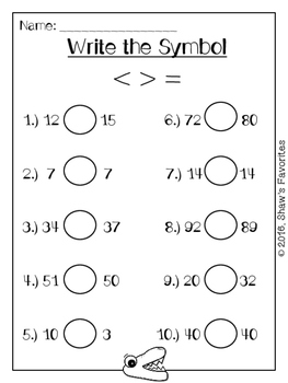 Comparing Number's Worksheets {1.NBT.3} by Shaw's Favorites | TPT