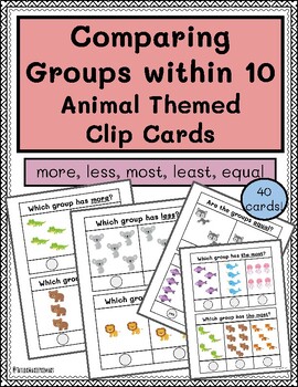 Preview of Comparing Numbers 1-10 Animal Themed Clip Cards, Compare Groups of Objects
