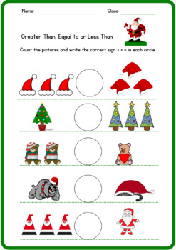 Comparing Numbers 1-20 Greater Than Equal To or Less Than Christmas ...