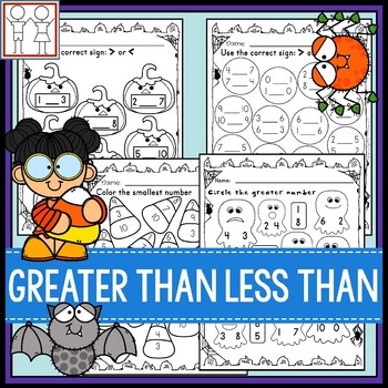 Preview of Greater Than Less Than Worksheets - Halloween