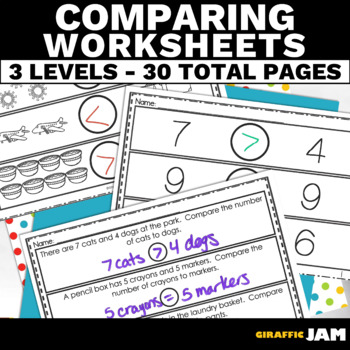 Preview of Comparing Numbers Worksheets Differentiated Greater Than Less Than Equal To