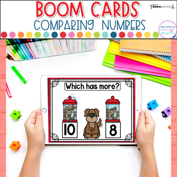 Preview of Kindergarten Math Center Game More or Less Comparing Numbers Boom Cards Digital