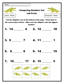 Comparing Numbers Cut and Paste Alligator Activity by Rencharee | TpT