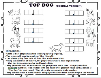 Preview of Comparing Numbers Game - Whole Numbers or Decimals