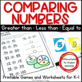 Comparing Numbers Games and Worksheets for Kindergarten an
