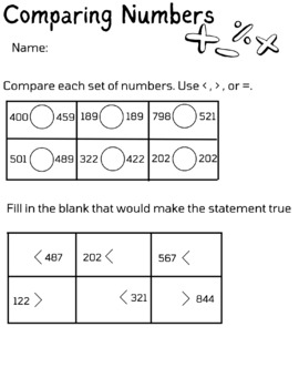 Preview of Comparing Numbers, Greater Than, Less Than, Equal To
