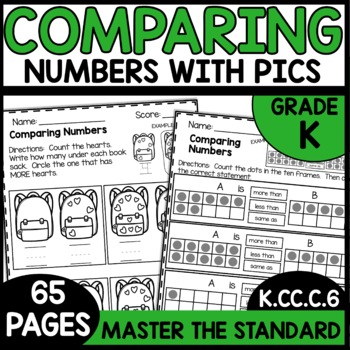 Preview of Counting & Comparing Numbers Same As More Less Than Kindergarten Math Worksheets