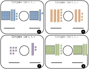 Comparing Numbers Math Task Cards | Visual Support Base Ten Blocks | K-2