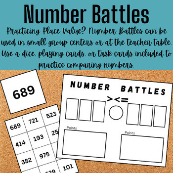 Preview of Comparing Numbers- Number Battles- Small Group/Teacher Table Game
