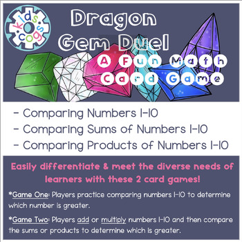 Preview of Comparing Numbers, Sums, and Products Card Game (Dragon Gem Duel Game)