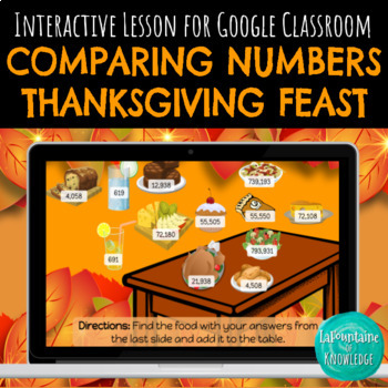 Preview of Comparing Numbers Thanksgiving Interactive Lesson for Google Classroom
