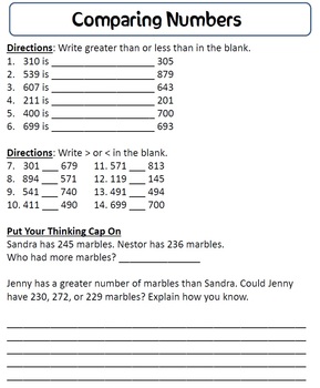 comparing numbers worksheet by brittany miracle tpt