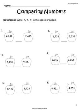 comparing numbers worksheet by educating everyone 4 life tpt