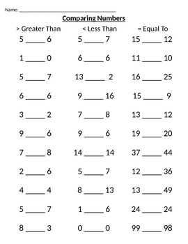 Comparing Numbers Worksheet - Greather Than, Less Than, Equal To