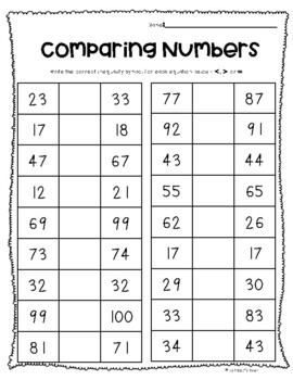 comparing three digit numbers worksheet teaching resources tpt