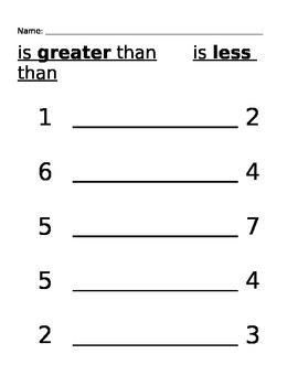 Preview of Comparing Numbers Worksheet Using Words - Greater Than, Less Than, Equal To